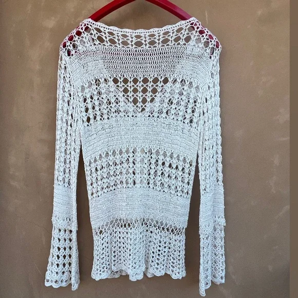 Crochet Cream Cardigan feminine top Small Med - Picture 2 of 11
